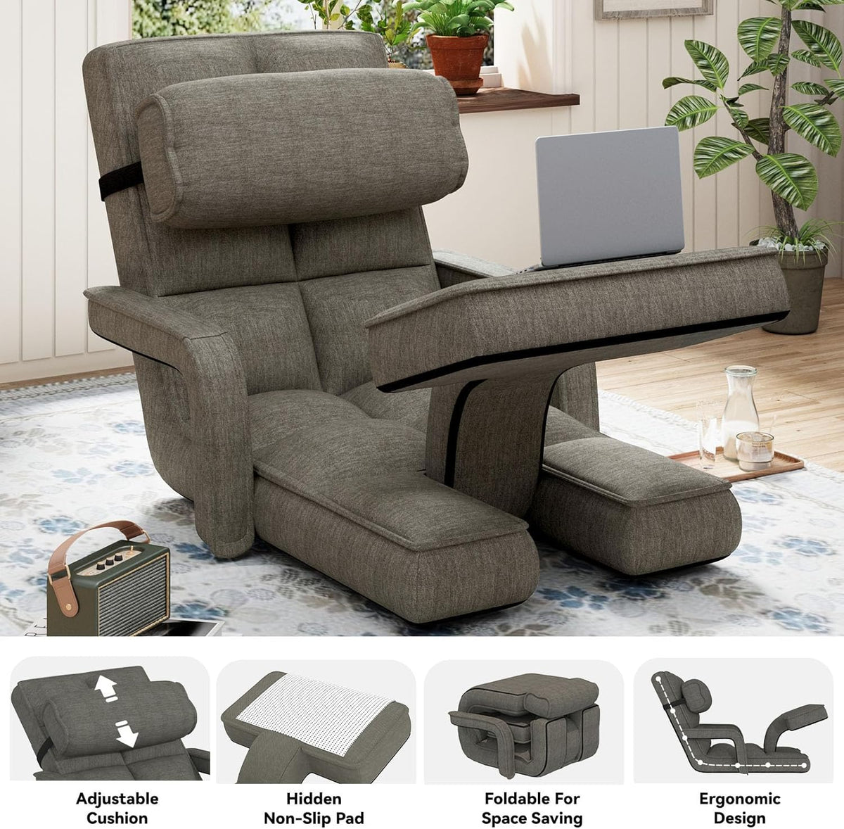 AECOJOY Floor Chair, Padded Folding Gaming Chair with 14-Level Adjustable Backrest, Portable Lazy Sofa - Product image 8