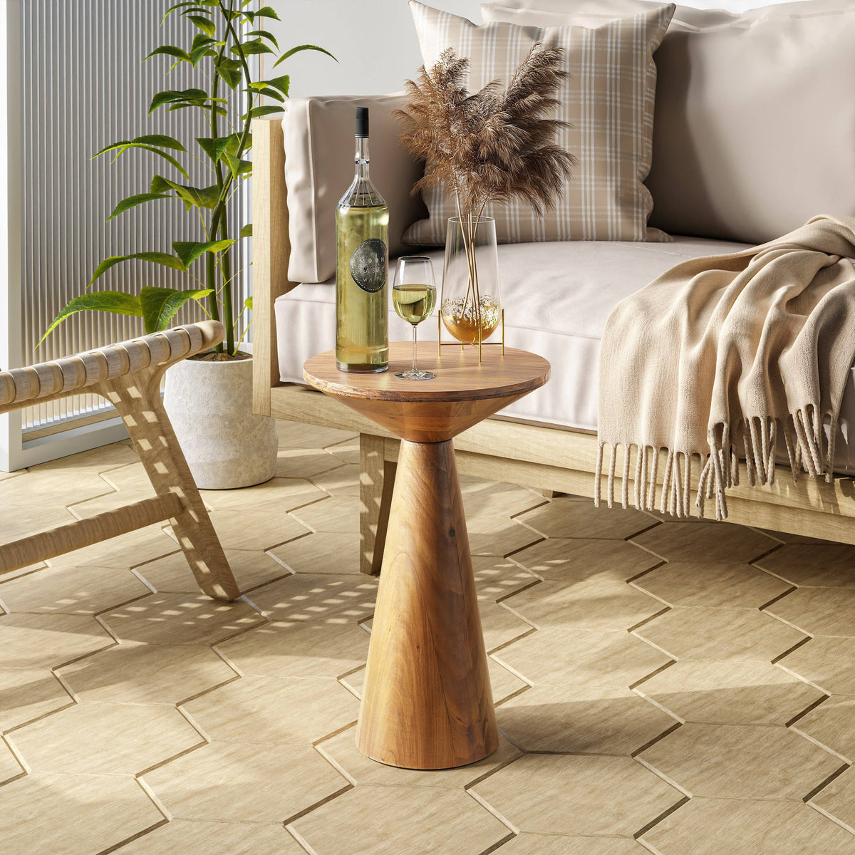 COZAYH Farmhouse Pedestal End Table, Round Martini Table Wood Plant Stand Rustic Small Drink Table for - Product image 1