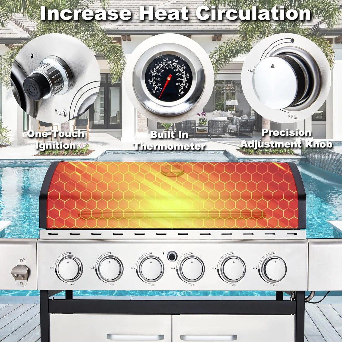 Upgraded 4 Burner BBQ Propane Gas Grill with Cast Iron Grates & Side Stove, 44 - Product image 26
