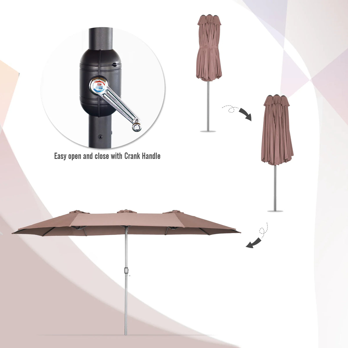 AECOJOY 15x9ft Double-Sided Patio Umbrella, Brown - Product image 4