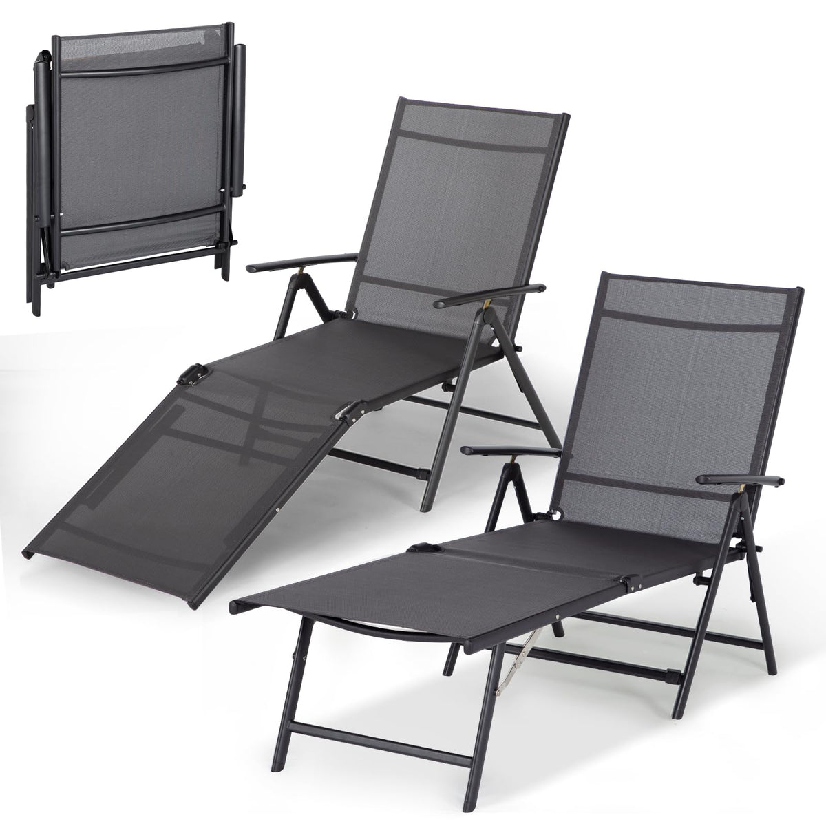 AECOJOY Outdoor Chaise Lounge Chair, Adjustable Reclining Folding Pool Lounger for Poolside - Product image 2