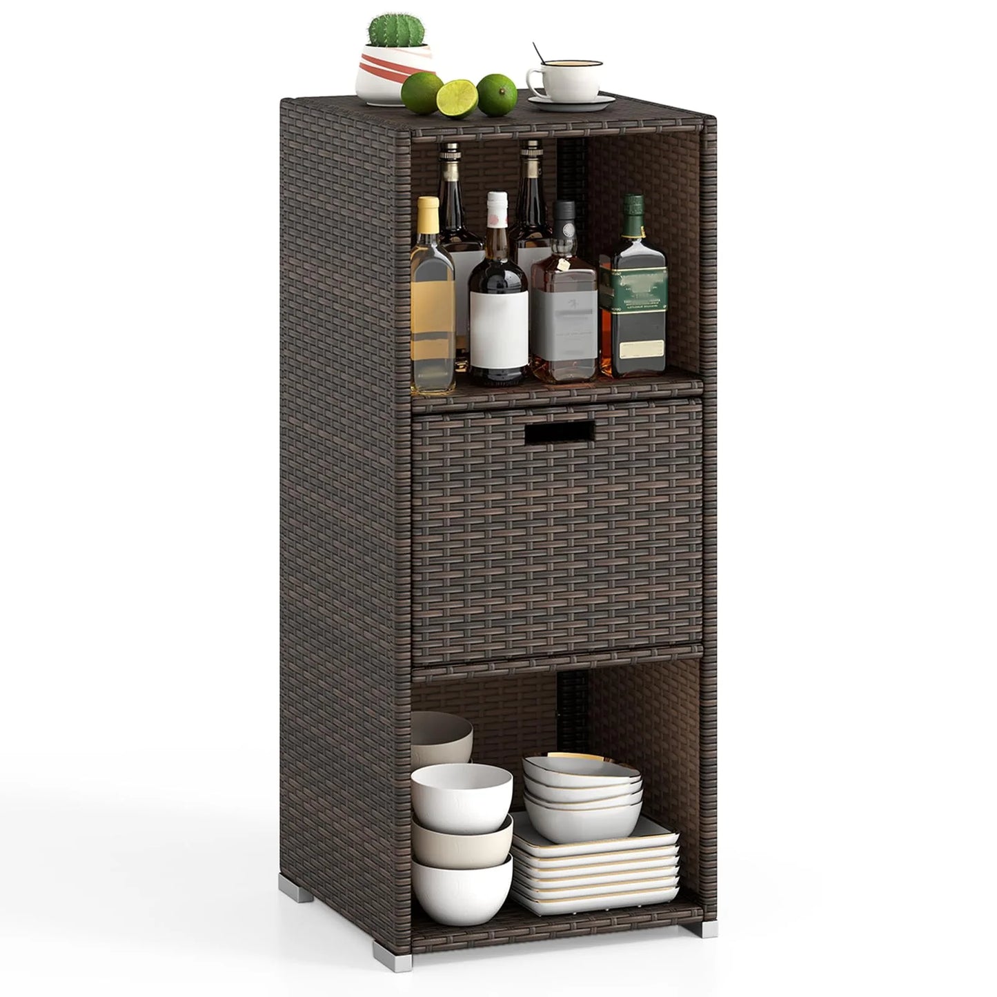 Tangkula Rattan Patiojoy Outdoor Wicker Cabinet with 3 Shelves - Product image 1