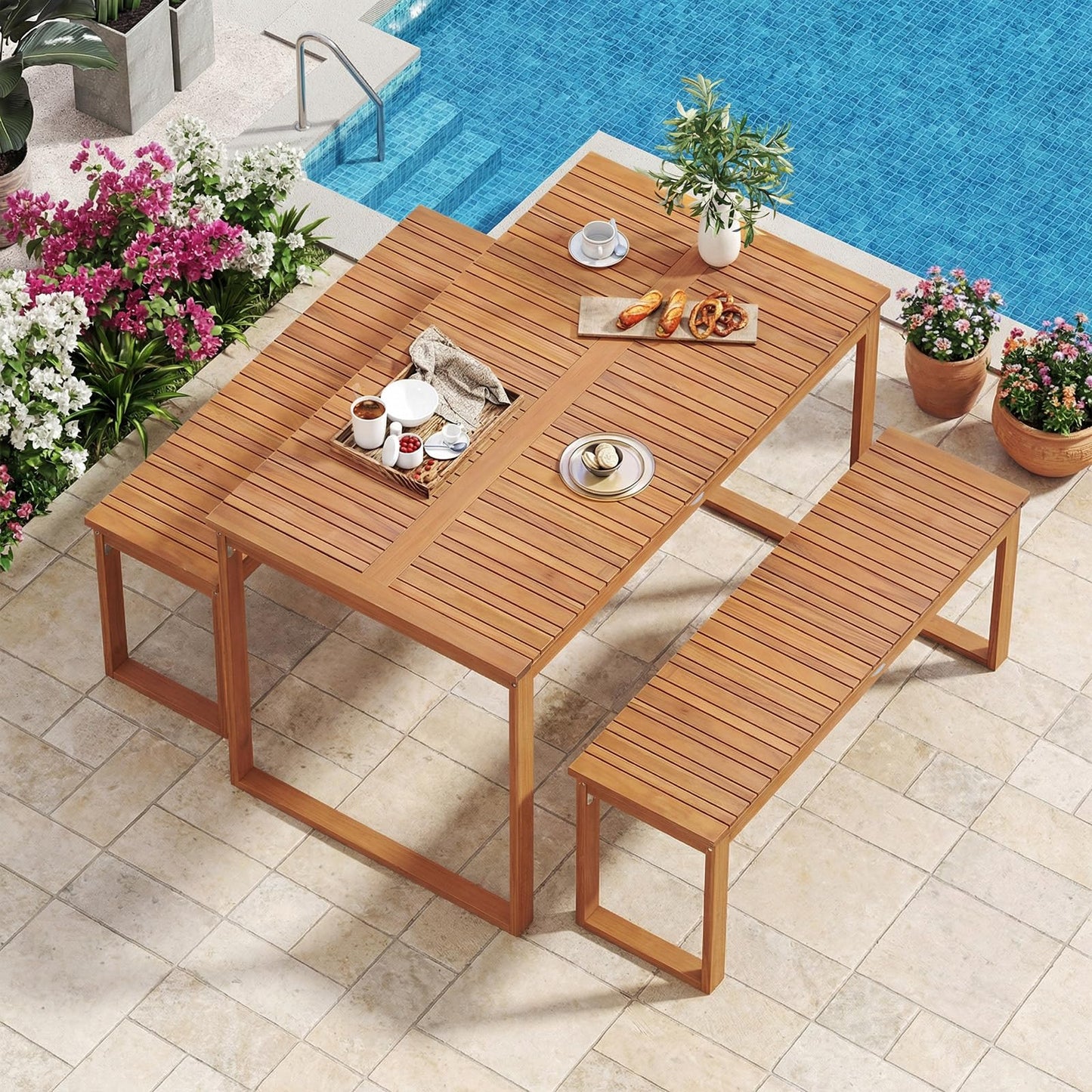 Tangkula Rectangular Acacia Wood Patio Dining Table with Slatted Tabletop (49" x 27.5") - Product image 4