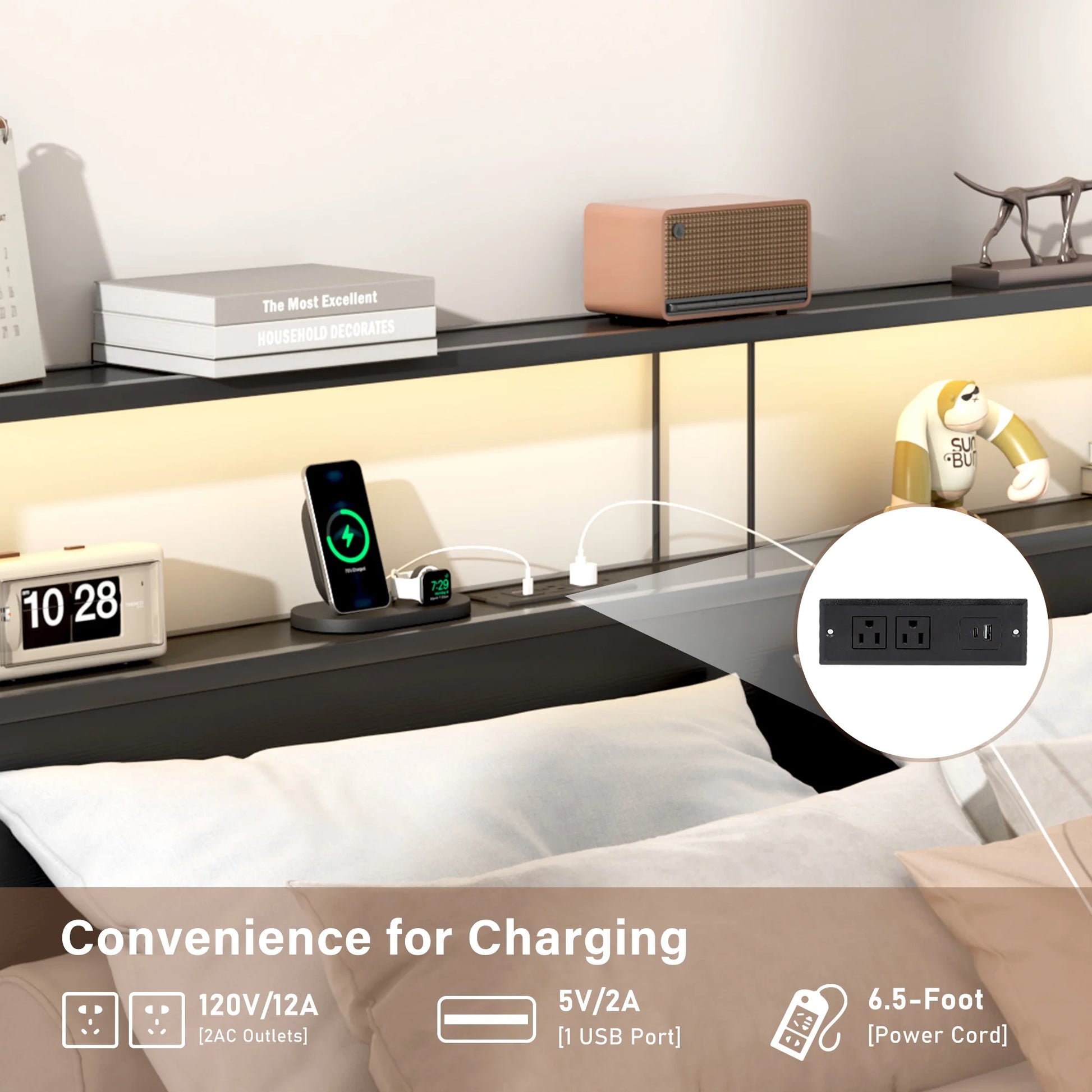 LED Full Bed Frame with Storage Headboard & 4 Drawers, Industrial Metal Platform Bed with Power Charging - Product image 12