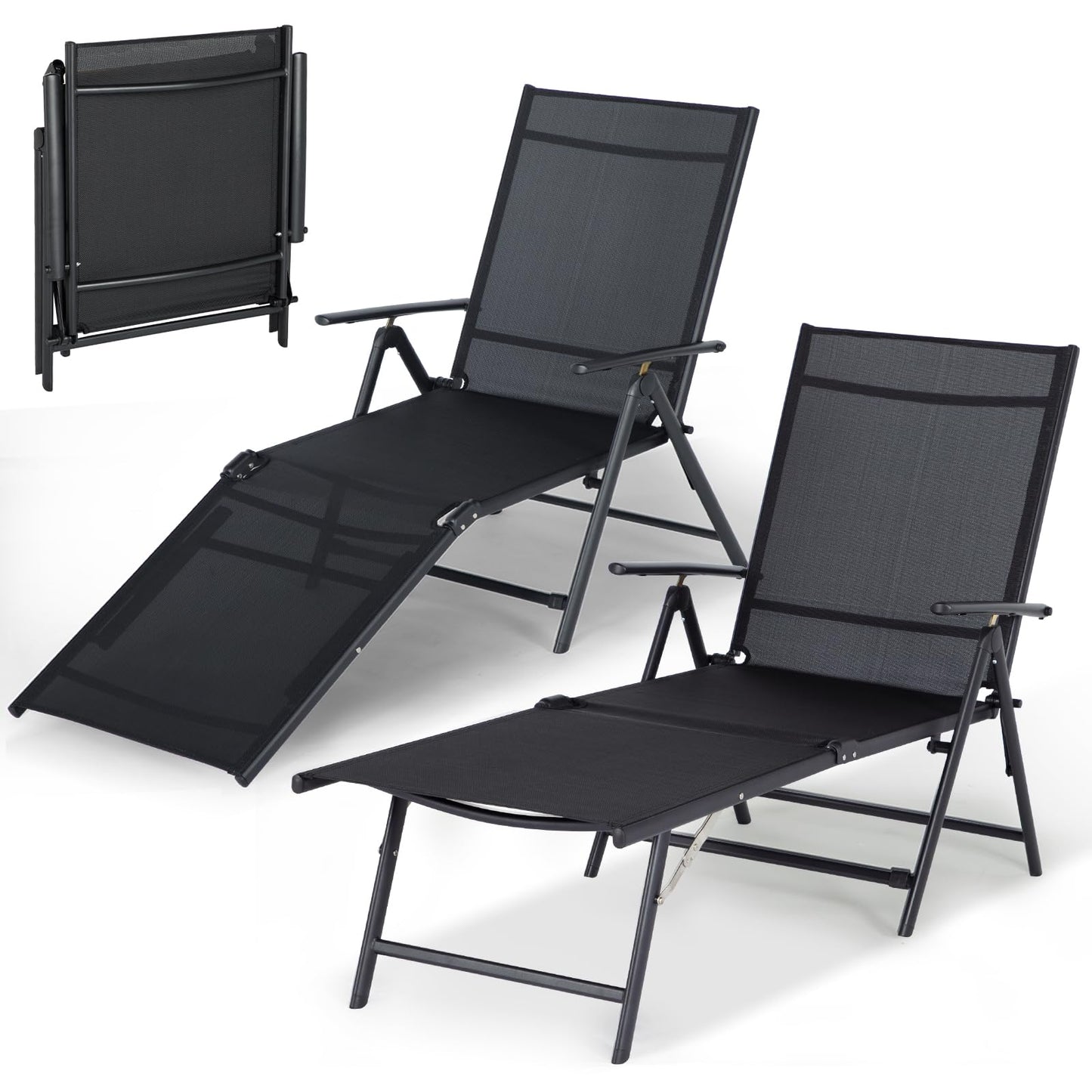 AECOJOY Outdoor Chaise Lounge Chair, Adjustable Reclining Folding Pool Lounger for Poolside - Product image 1