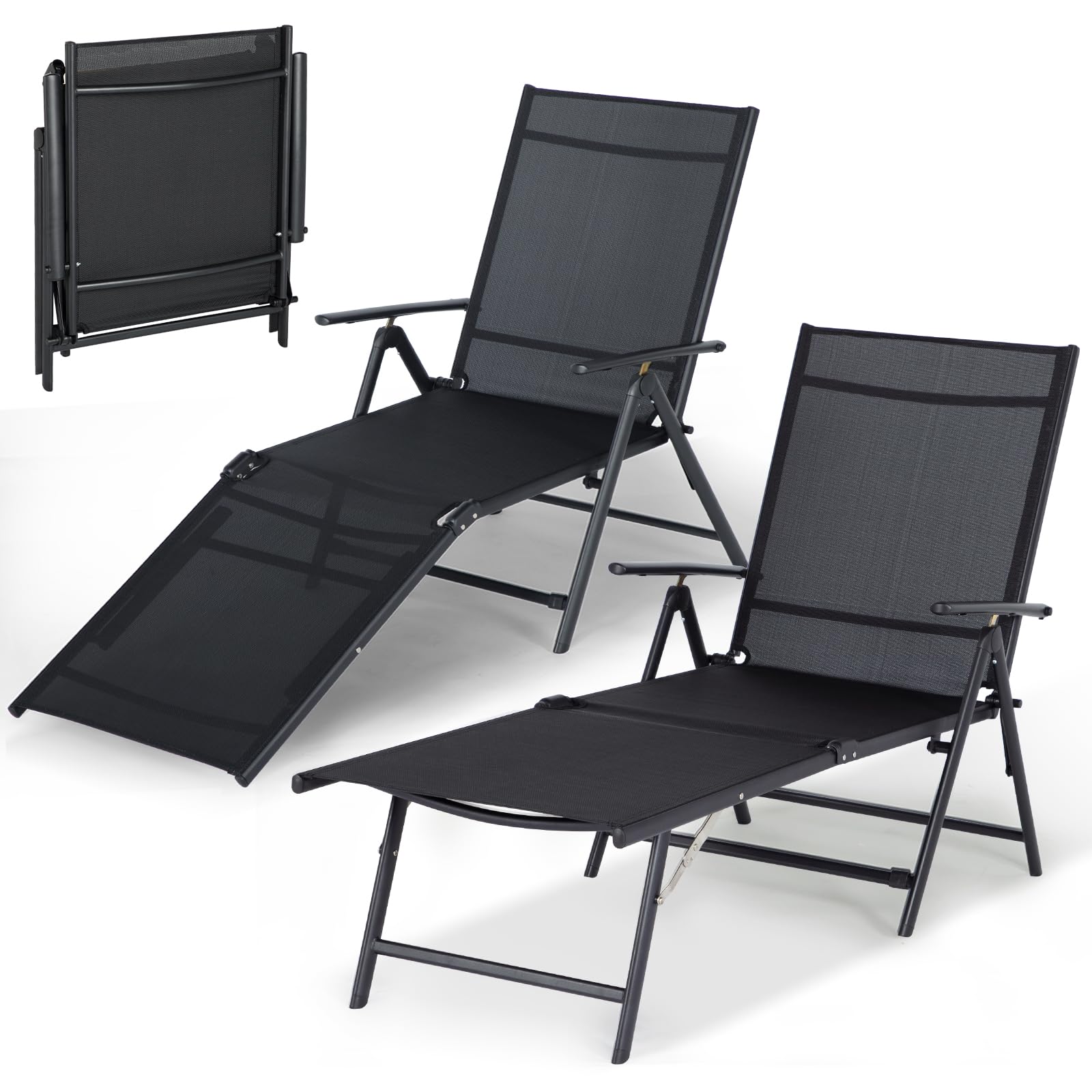 AECOJOY Outdoor Chaise Lounge Chair, Adjustable Reclining Folding Pool Lounger for Poolside - Product image 1