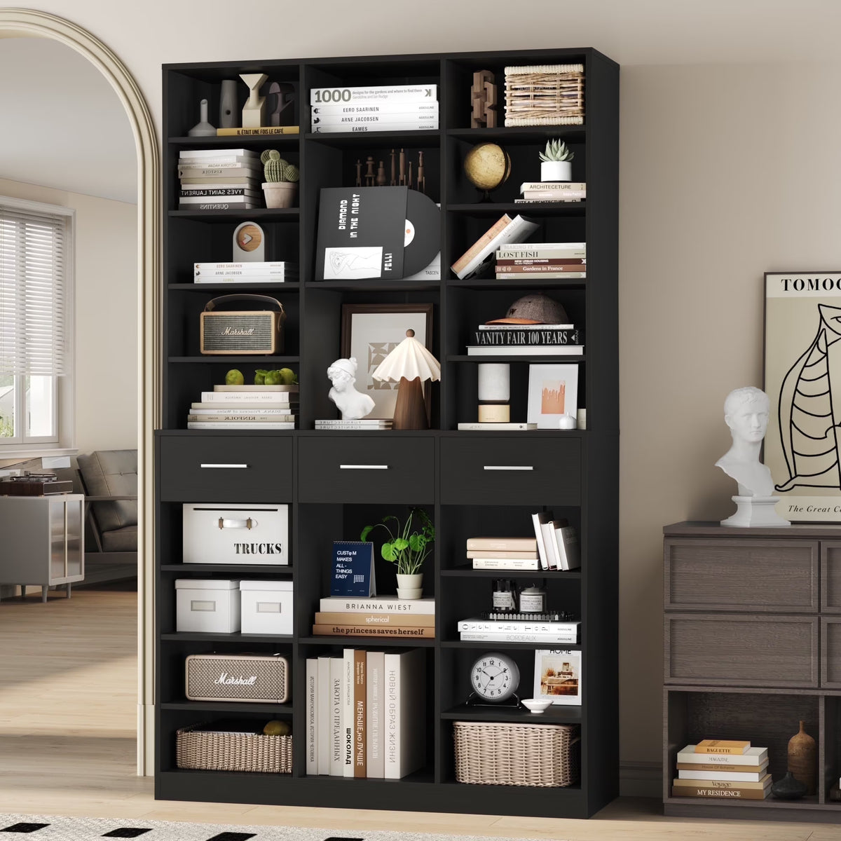 Homfa 75 - Inch Bookshelf and Bookcase with 3 Drawers, Wooden Storage Book Shelf with Adjustable Shelves - Product image 7