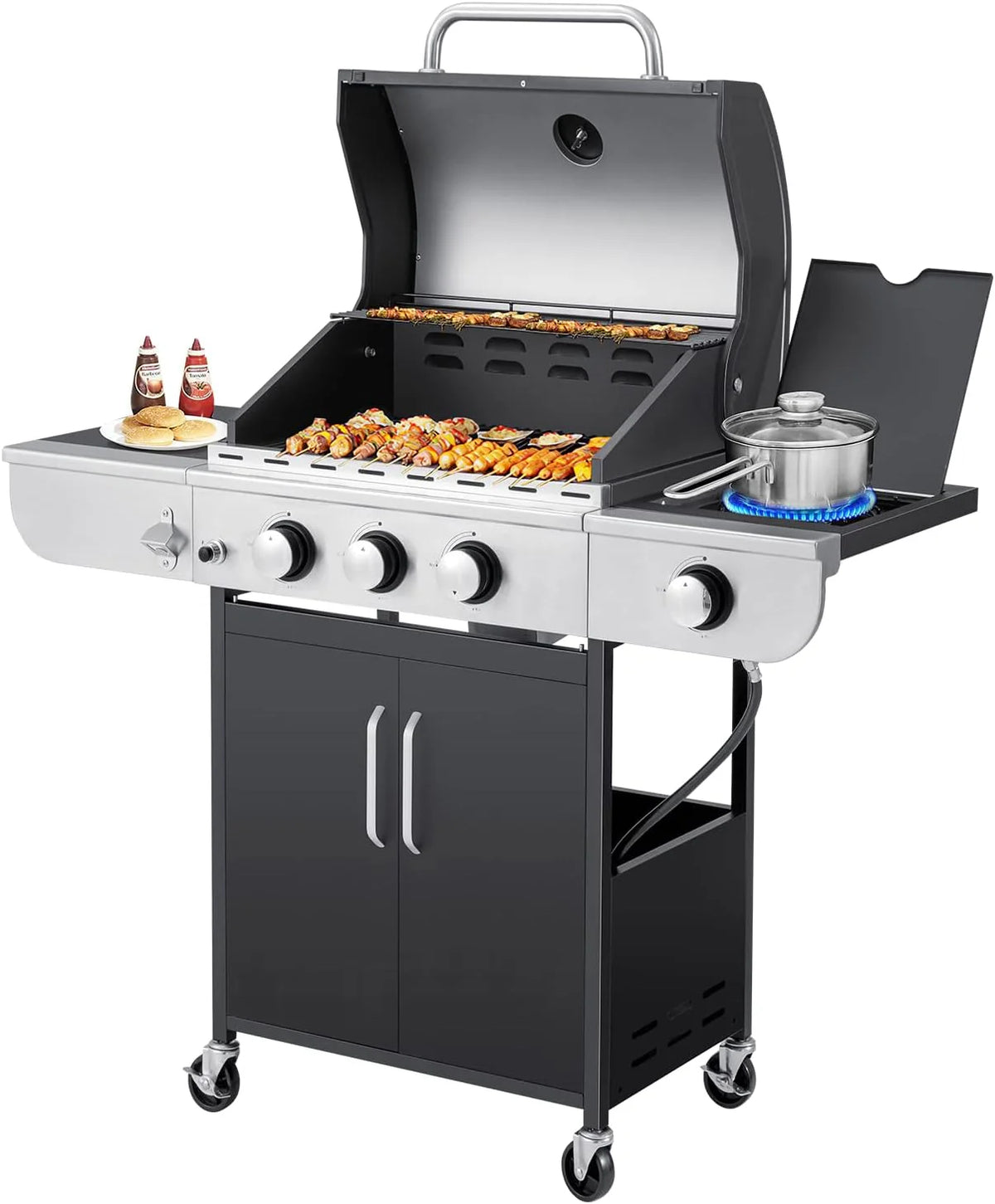 Upgraded 4 Burner BBQ Propane Gas Grill with Cast Iron Grates & Side Stove, 44 - Product image 10