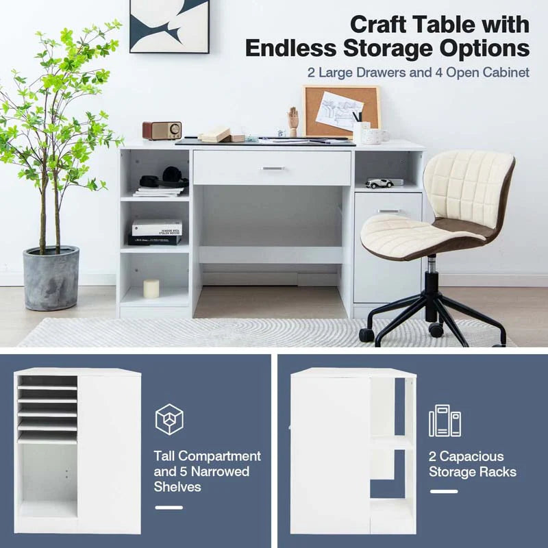 53" Artwork Sewing Craft Table Sewing Station Desk, Multipurpose Sewing Machine Cabinet with Drawers & Open - Product image 6