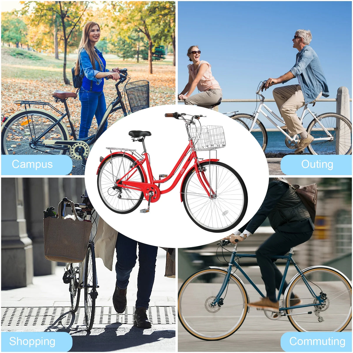 Ktaxon 26in Urban Commuter City Bike, Shimano 7 Speed Adult Road Bicycle, Pink - Product image 15