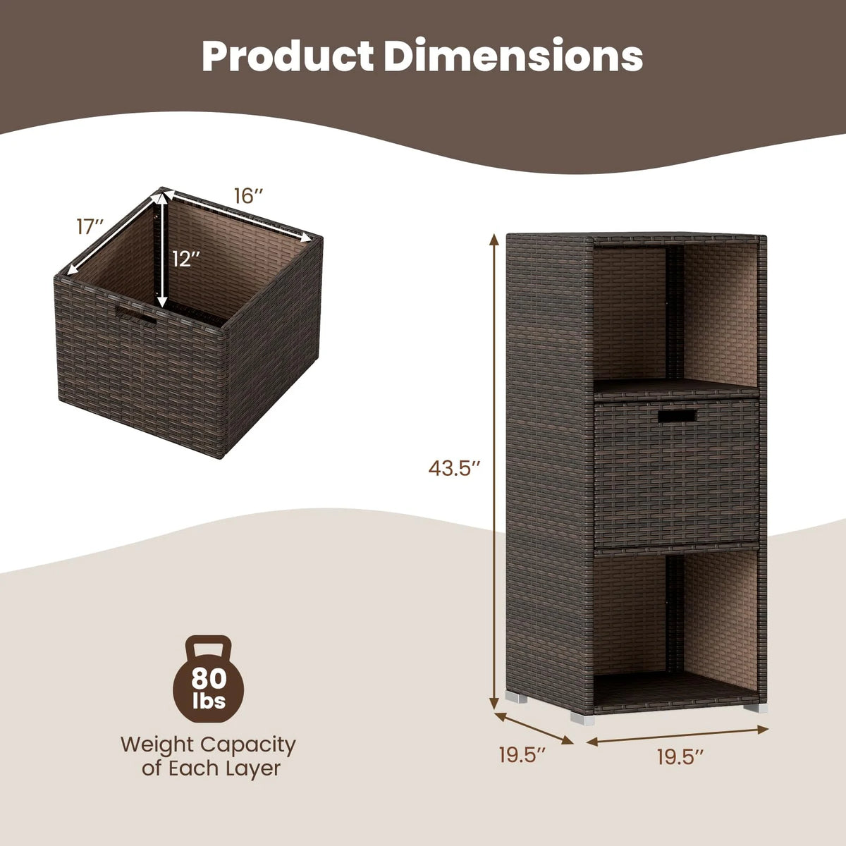 Tangkula Rattan Patiojoy Outdoor Wicker Cabinet with 3 Shelves - Product image 3