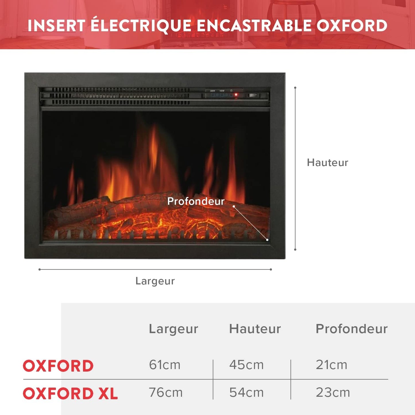 Chemin’Arte Recessed Electric Insert - Flame Effect - LEDs - Oxford XL - 2000W - Designed in France - 2 Year Guarantee