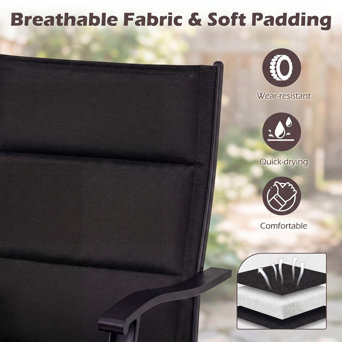 Tangkula Padded Patio Swivel Chairs Set of 4/2 Heavy Duty Metal Frame Rocker Chair - Product image 6
