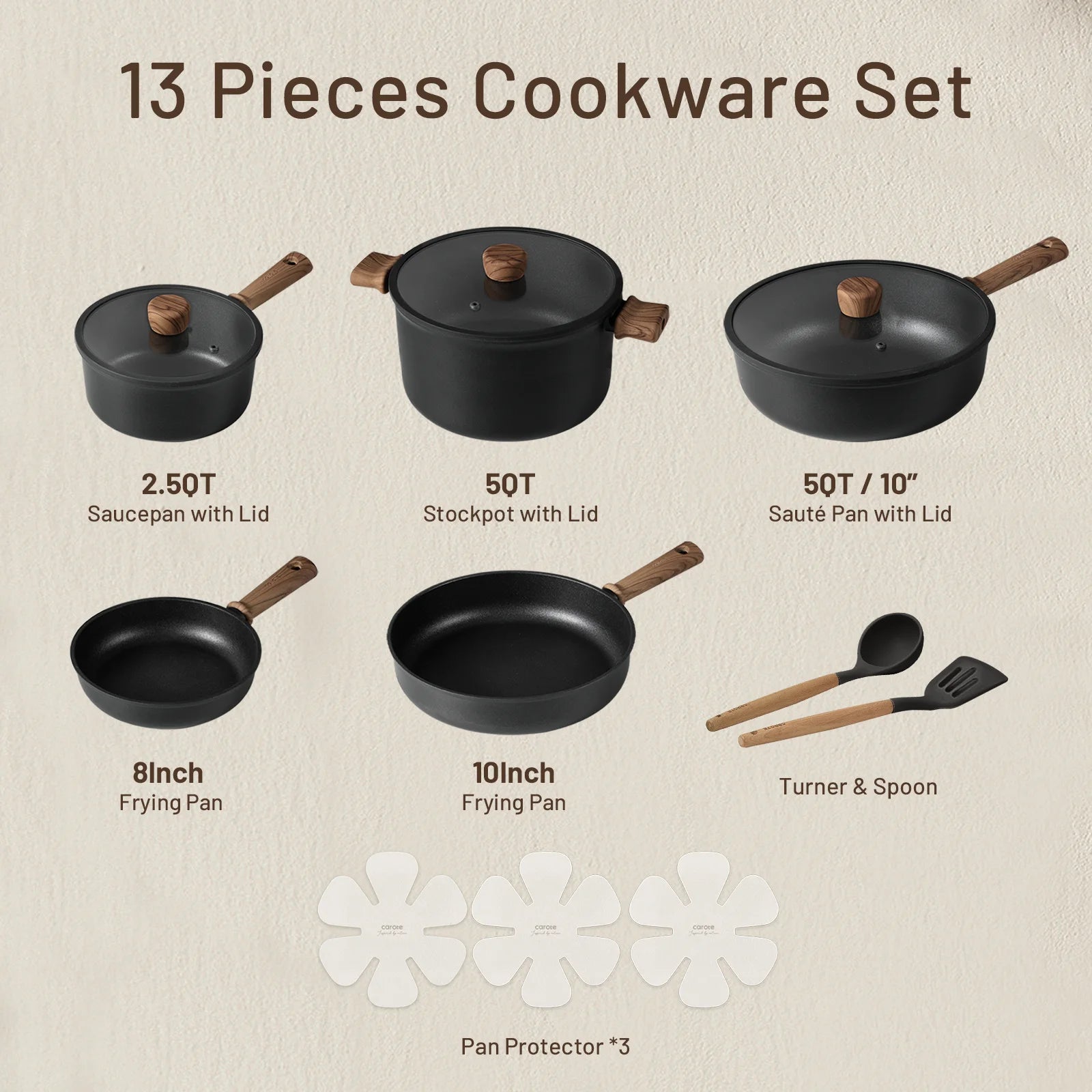Carote 13 - Pcs Nonstick Cookware Sets, Pots and Pans with Stay - Cool Handles - Product image 2