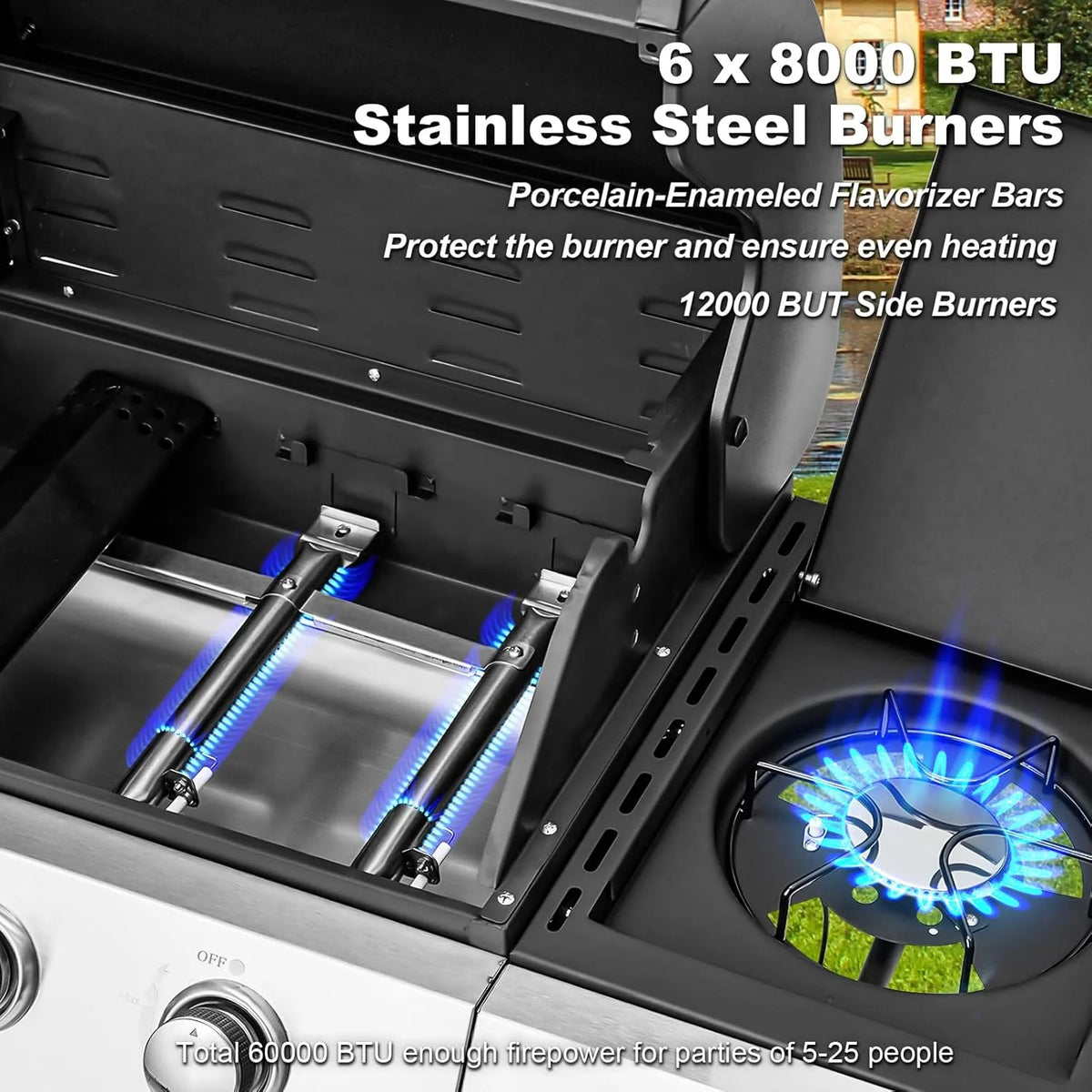 Upgraded 4 Burner BBQ Propane Gas Grill with Cast Iron Grates & Side Stove, 44 - Product image 12