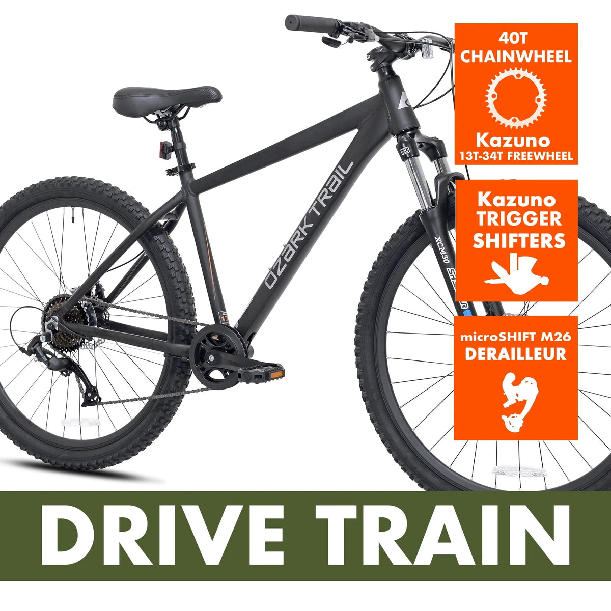 Ozark Trail 27.5" Vibe Mountain Bike, Medium Frame, Black, Adult, Unisex - Product image 5