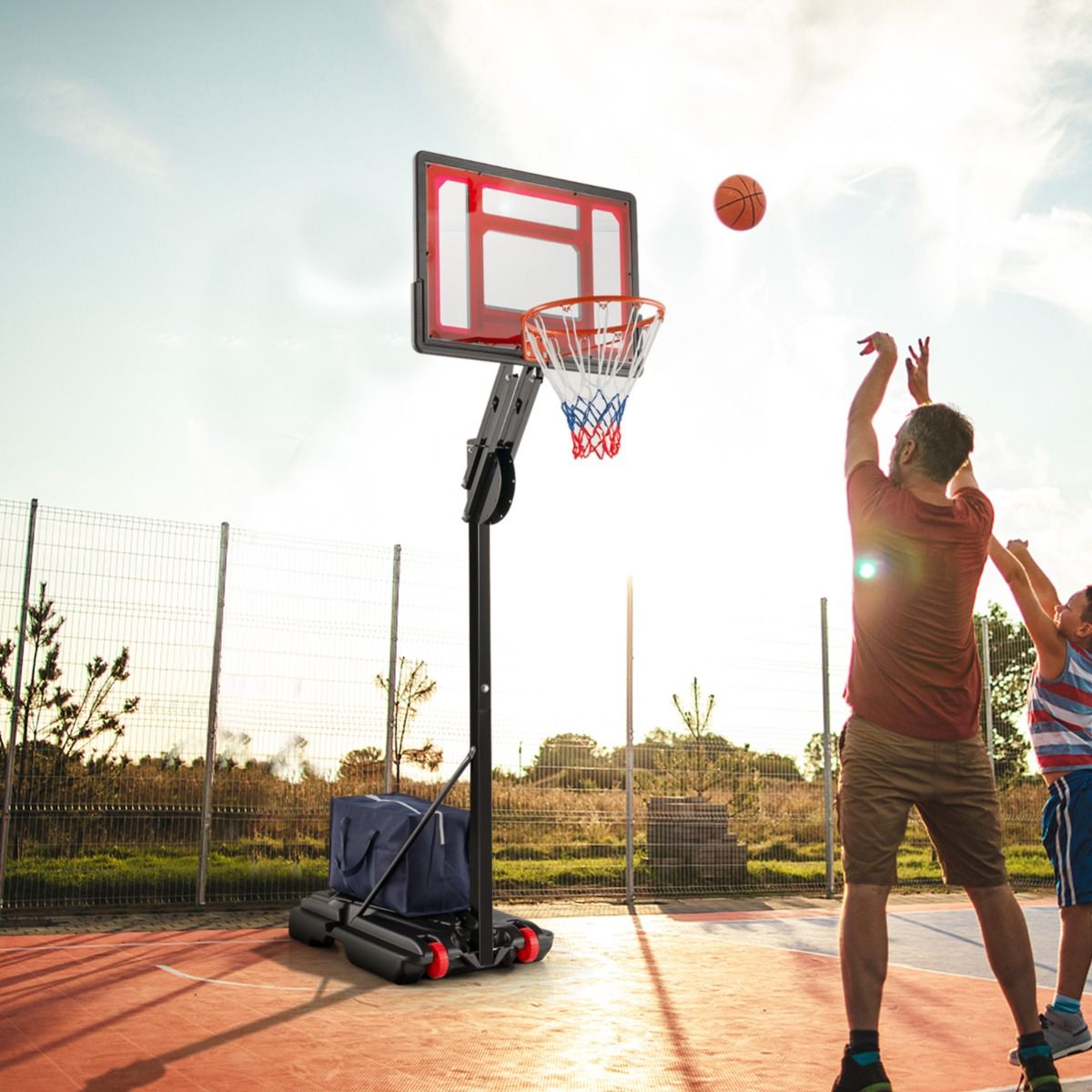Freestanding Basketball Hoop with Adjustable Height 1.55-3.1m Basketball Stand with PE Backboard for Children and Yellows -