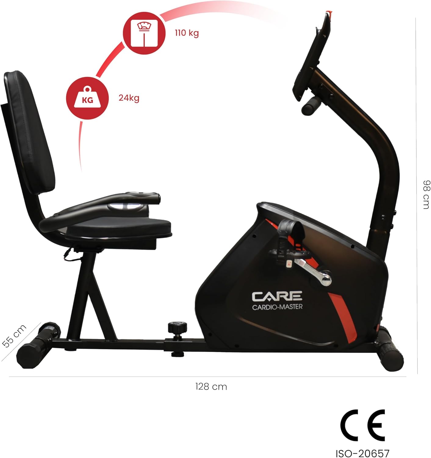 CARE FITNESS - Exercise Bike - Connected Cardio Master - Adjustable & Comfortable - Strapped Pedals - Magnetic Resistance - 21 Programs