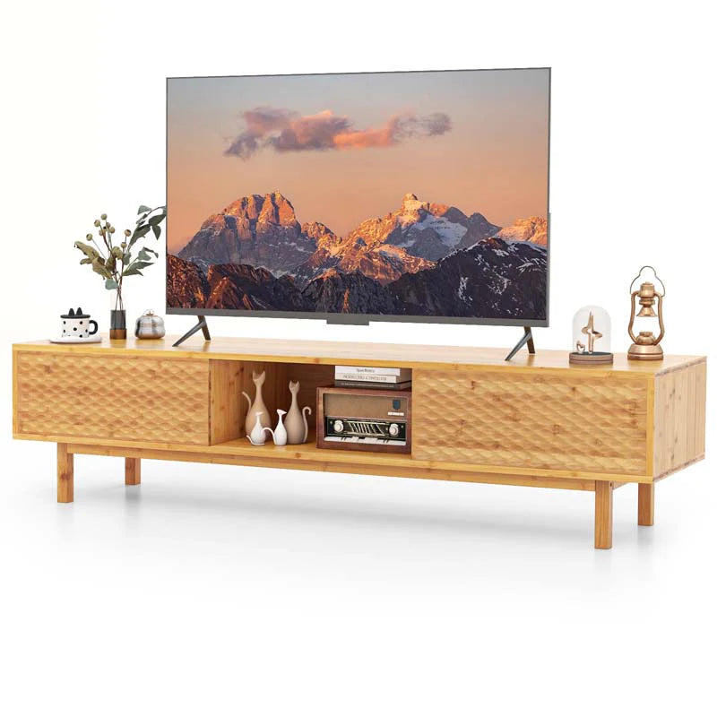 63" Bamboo TV Stand for Up to 70" TVs, Mid Century Modern Entertainment Center Media Console with Sliding - Product image 1