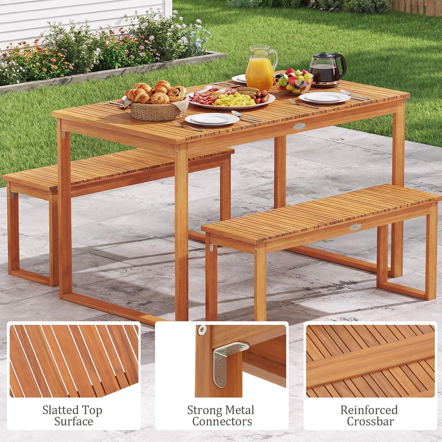 Tangkula Rectangular Acacia Wood Patio Dining Table with Slatted Tabletop (49" x 27.5") - Product image 7