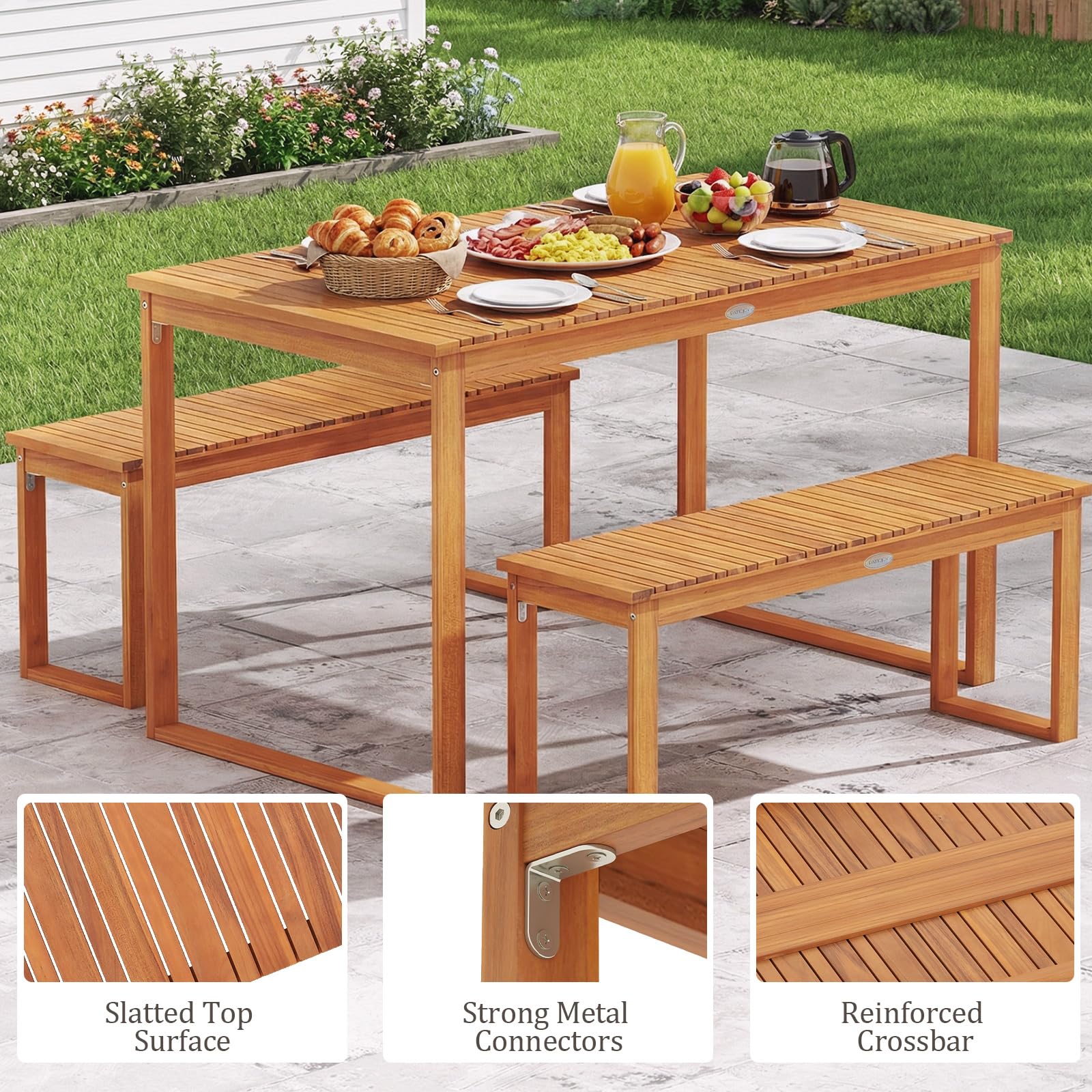 Tangkula Rectangular Acacia Wood Patio Dining Table with Slatted Tabletop (49" x 27.5") - Product image 7