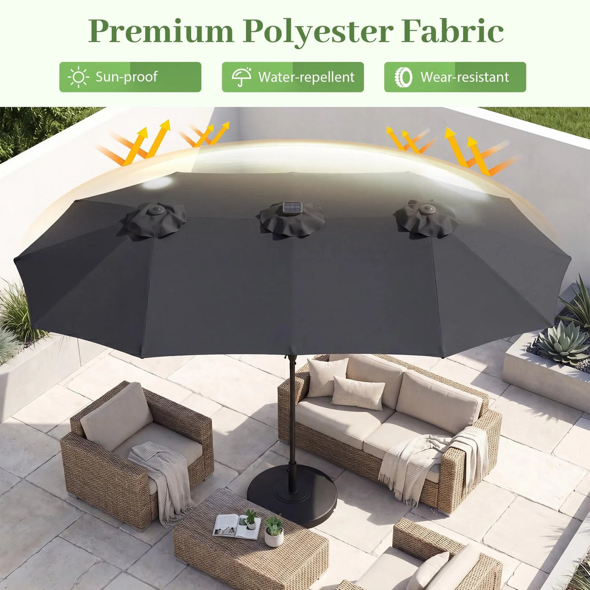 Tangkula 13 Ft Solar Patio Umbrella 36 LED Lights Crank Handle 12 Sturdy Ribs - Product image 4
