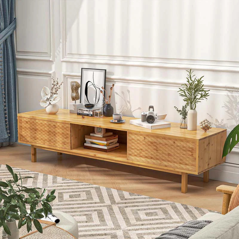 63" Bamboo TV Stand for Up to 70" TVs, Mid Century Modern Entertainment Center Media Console with Sliding - Product image 3