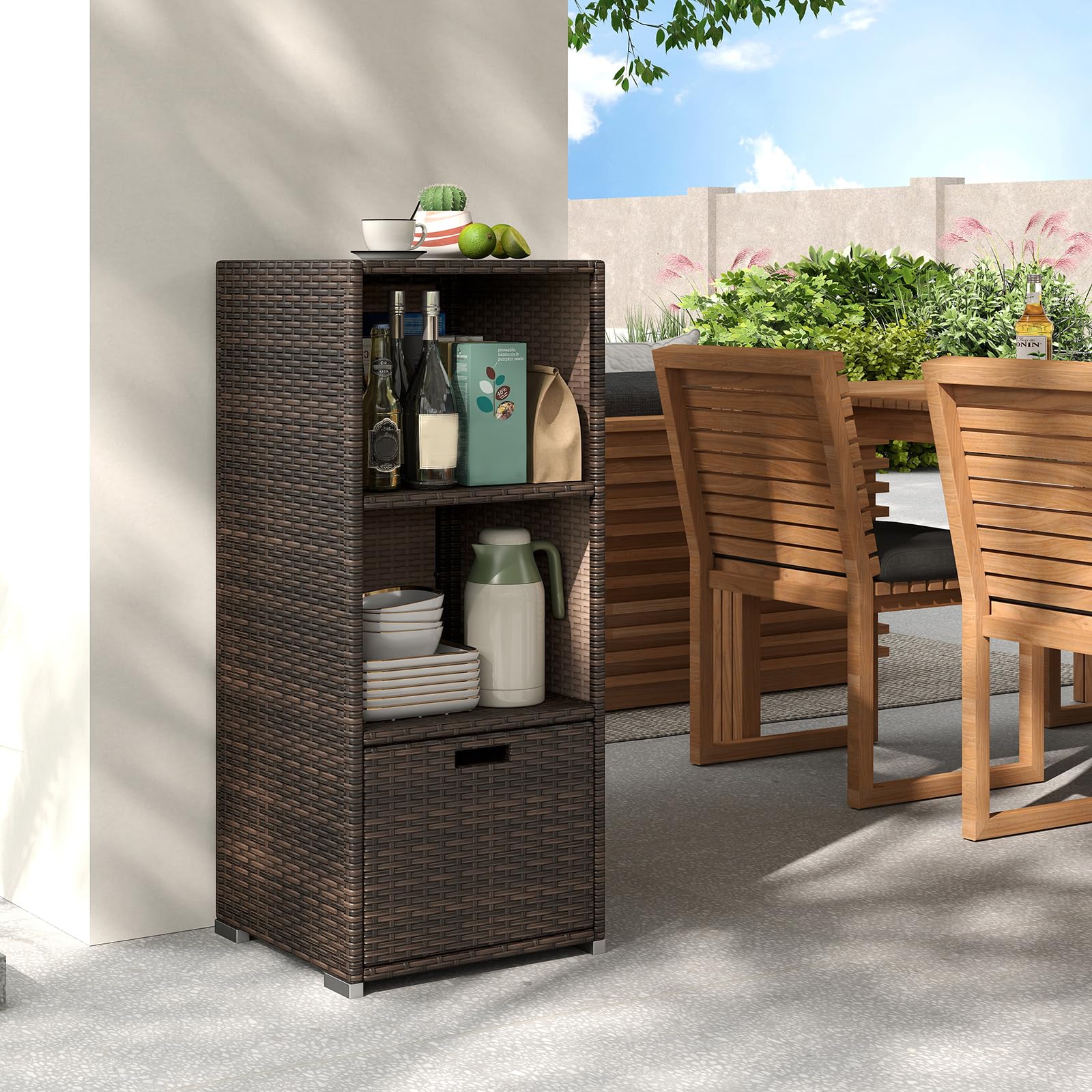 Tangkula Rattan Patiojoy Outdoor Wicker Cabinet with 3 Shelves - Product image 2