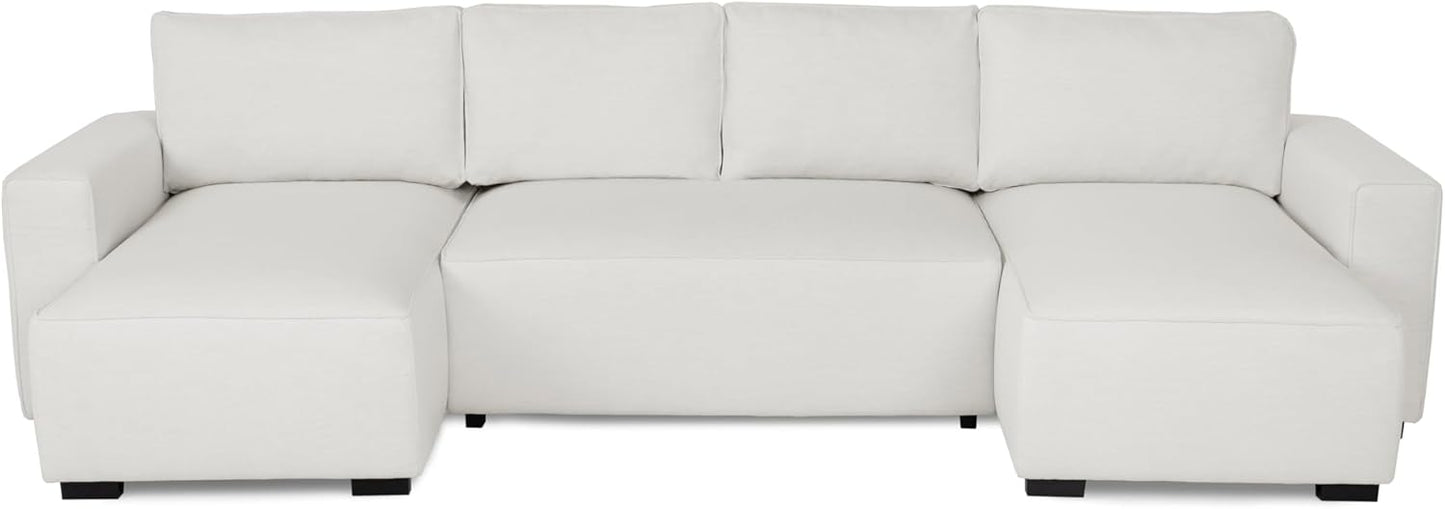 Budwing Jordan 5-Seater Sofa Bed – Panoramic Chaise Longue, Premium Comfort – Contemporary Style, 100% Polyester Fabric – 317x157x91 cm – Light Beige