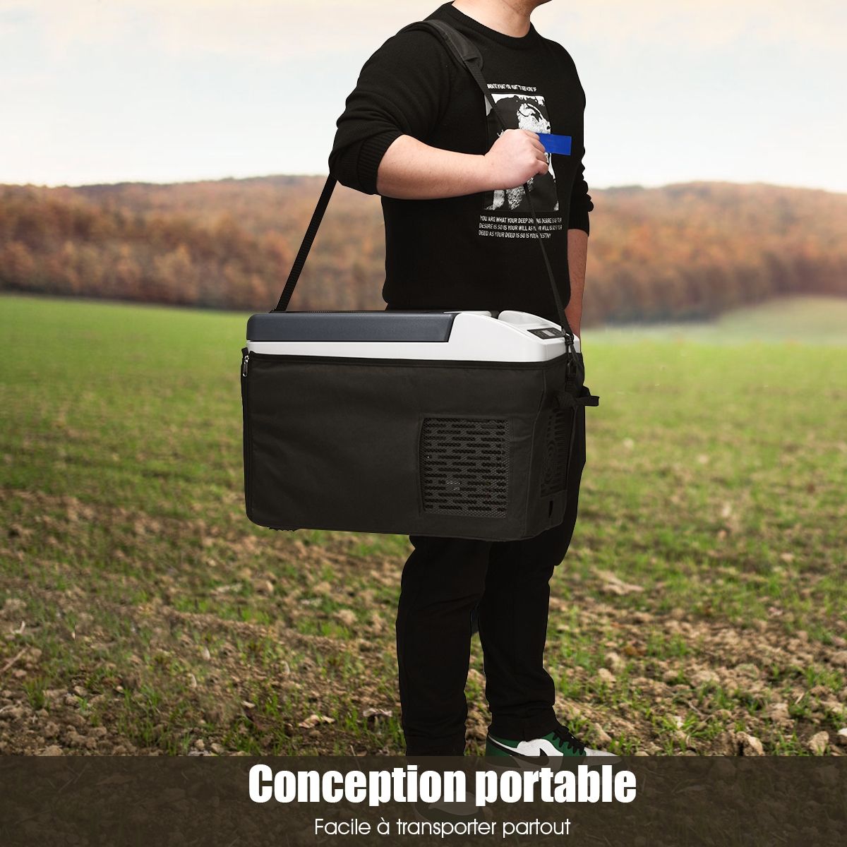 Car Fridge Freezer 12L Portable Compressor -20°C to +10°C LED Bulbs 2 Cup Holders 23x53x36cm -