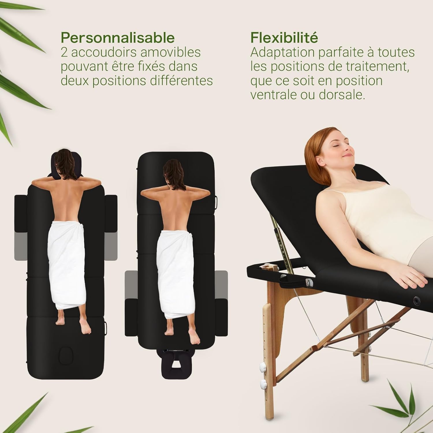MASSUNDA All INKL Folding and Height-Adjustable Massage Chair – Mobile Solid Wood Massage Table with Sponge Cover, Armrests and Backrests, Ergonomic Headrest (Black)
