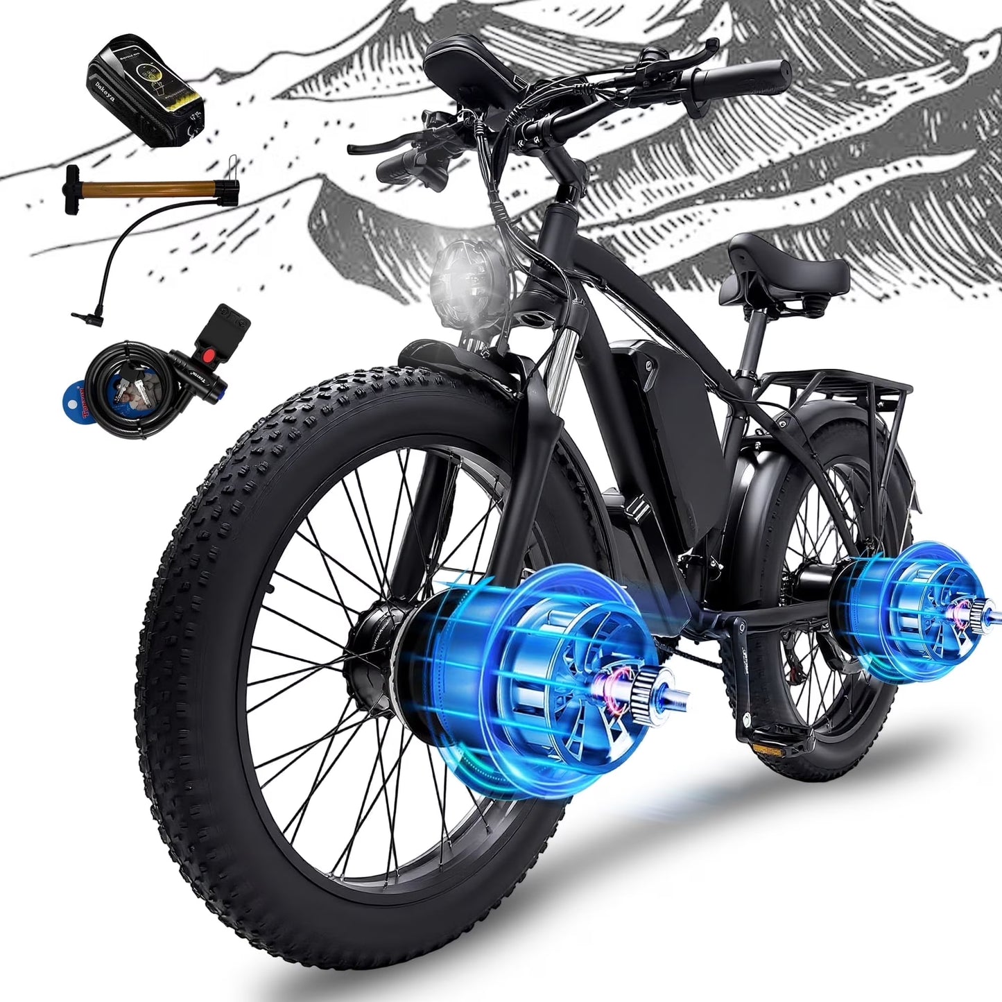 Electric Fat Tire Bike for Adults, 6000W Dual Motor Ebike, Max 50MPH 26"x4.0 Off - Product image 1