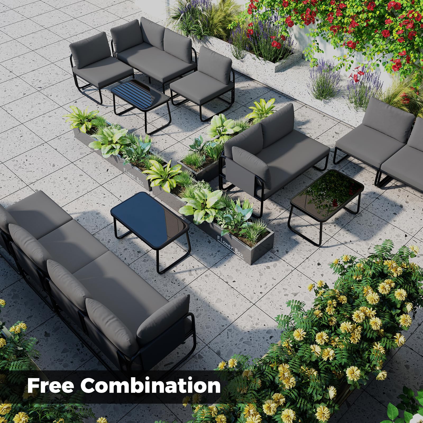 Tangkula 4 Pieces Patio Furniture Set with Cushions and Tempered Glass Coffee Table - Product image 7