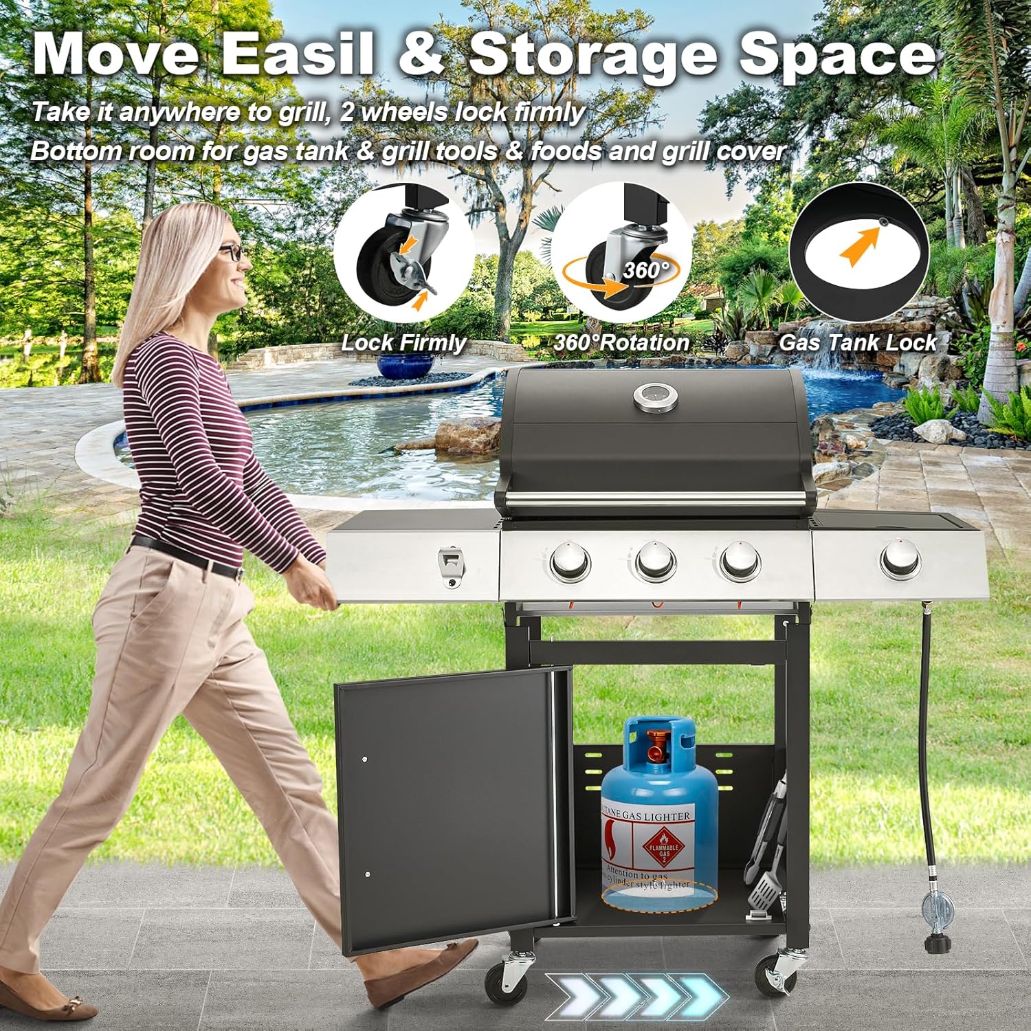 Upgraded 4 Burner BBQ Propane Gas Grill with Cast Iron Grates & Side Stove, 44 - Product image 45