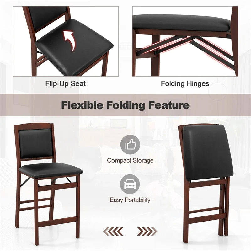 Set of 2 Folding Counter Height Bar Stools, 24.5" Kitchen Island Bar Chairs w/ Padded Backrest & Seat - Product image 5