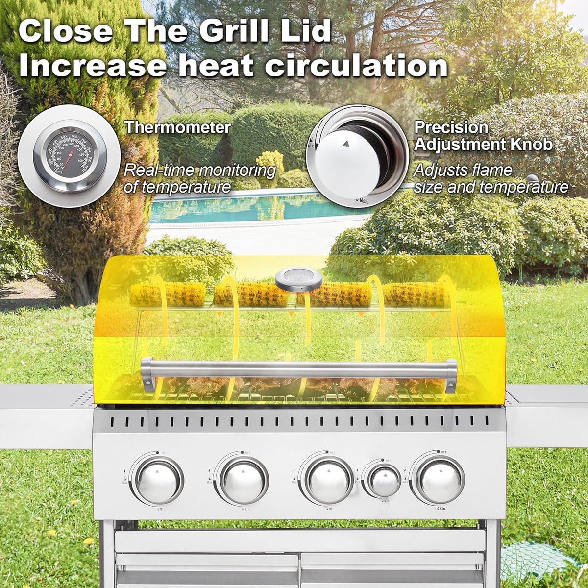 Upgraded 4 Burner BBQ Propane Gas Grill with Cast Iron Grates & Side Stove, 44 - Product image 40