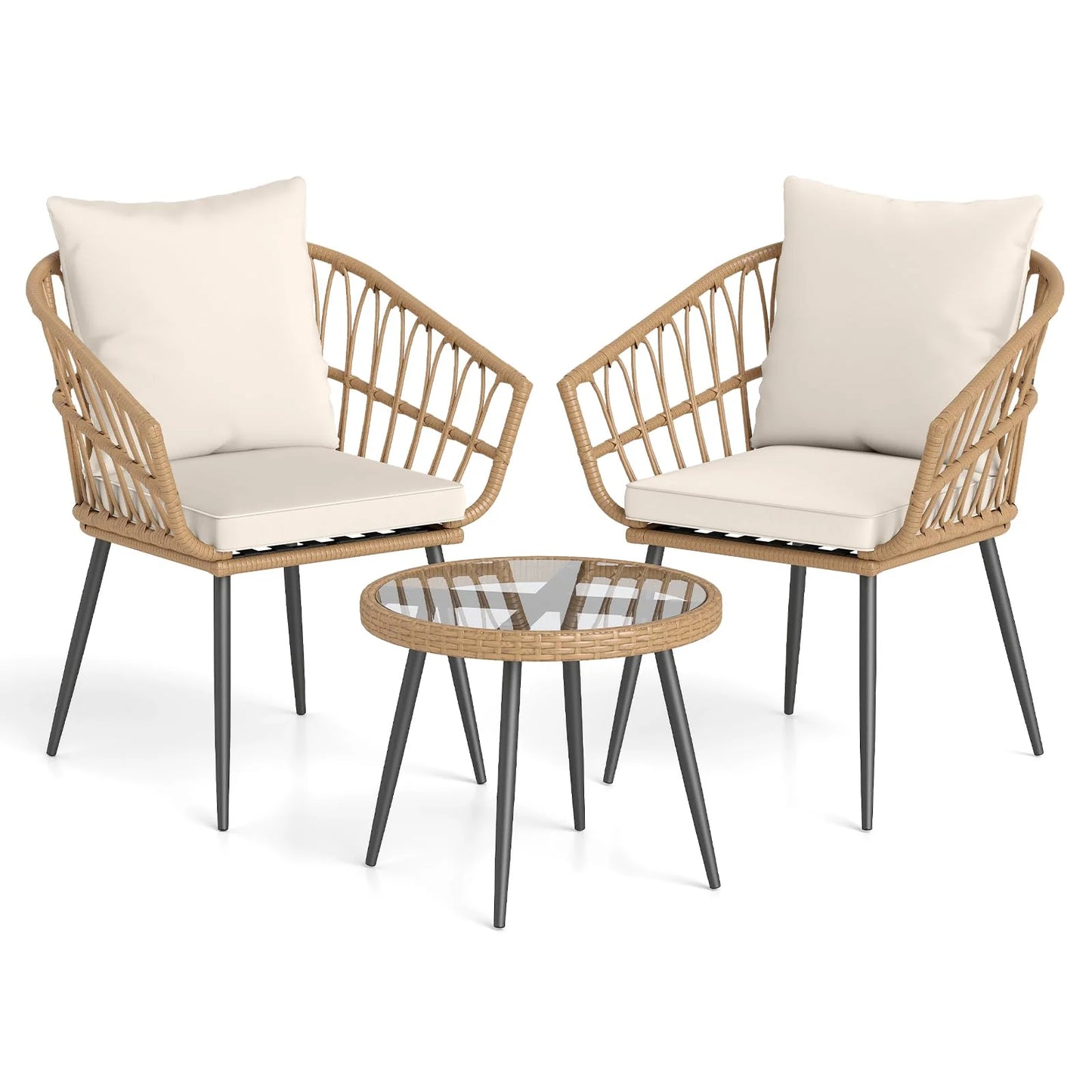 Tangkula 3 Piece Patio Bistro Set with Metal Frame for Balcony