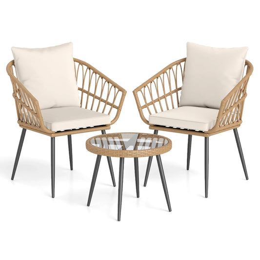 Tangkula 3 Piece Patio Bistro Set with Metal Frame for Balcony