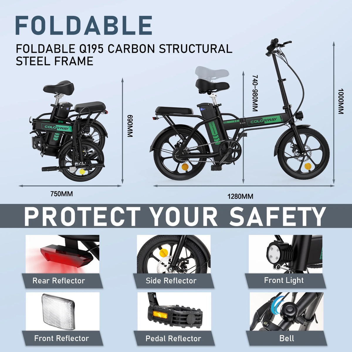COLORWAY Electric Bike, 500W/10.4ah/36V Removable Battery E Bike, Electric Foldable Pedal Assist E - Product image 3