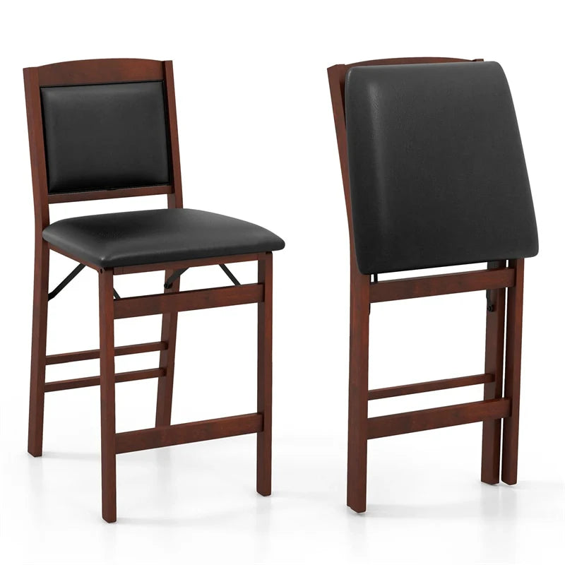 Set of 2 Folding Counter Height Bar Stools, 24.5" Kitchen Island Bar Chairs w/ Padded Backrest & Seat - Product image 1