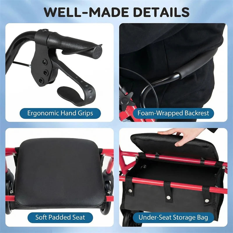 Foldable Rollator Walker with Seat & Height Adjustable Handles for Seniors - Product image 15