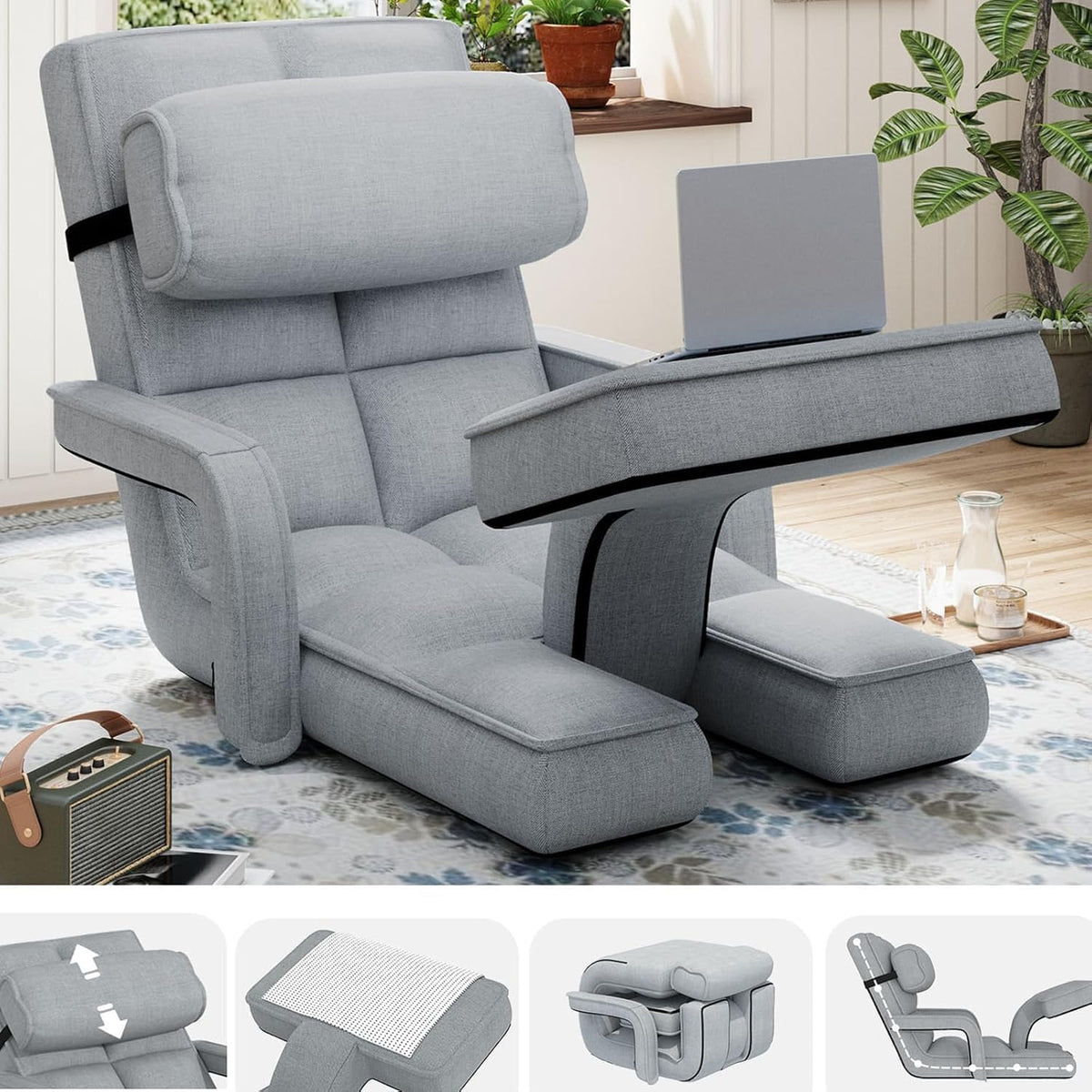 AECOJOY Floor Chair, Padded Folding Gaming Chair with 14-Level Adjustable Backrest, Portable Lazy Sofa - Product image 15