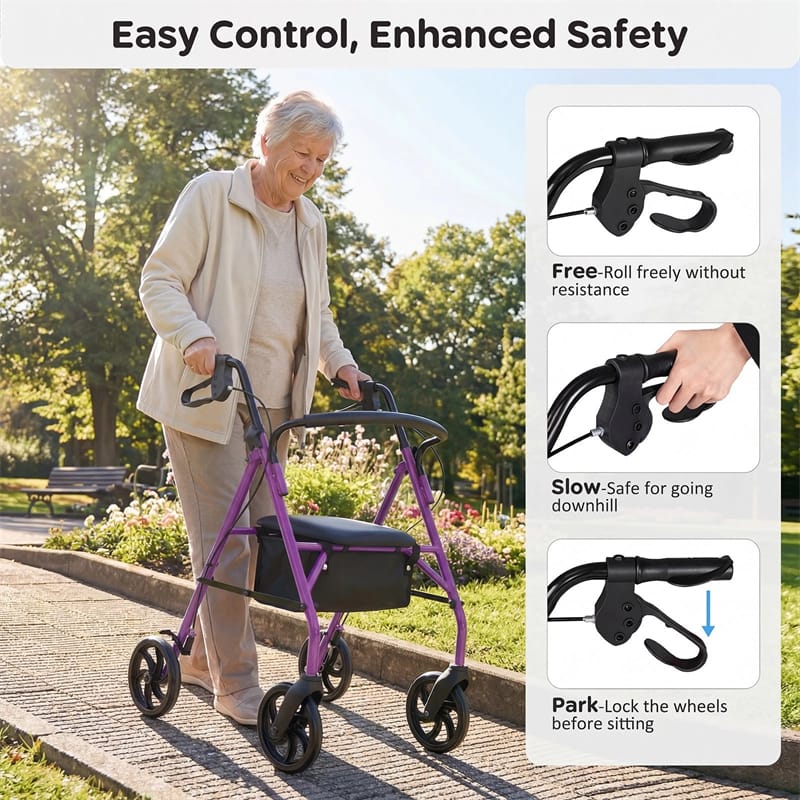Foldable Rollator Walker with Seat & Height Adjustable Handles for Seniors - Product image 26