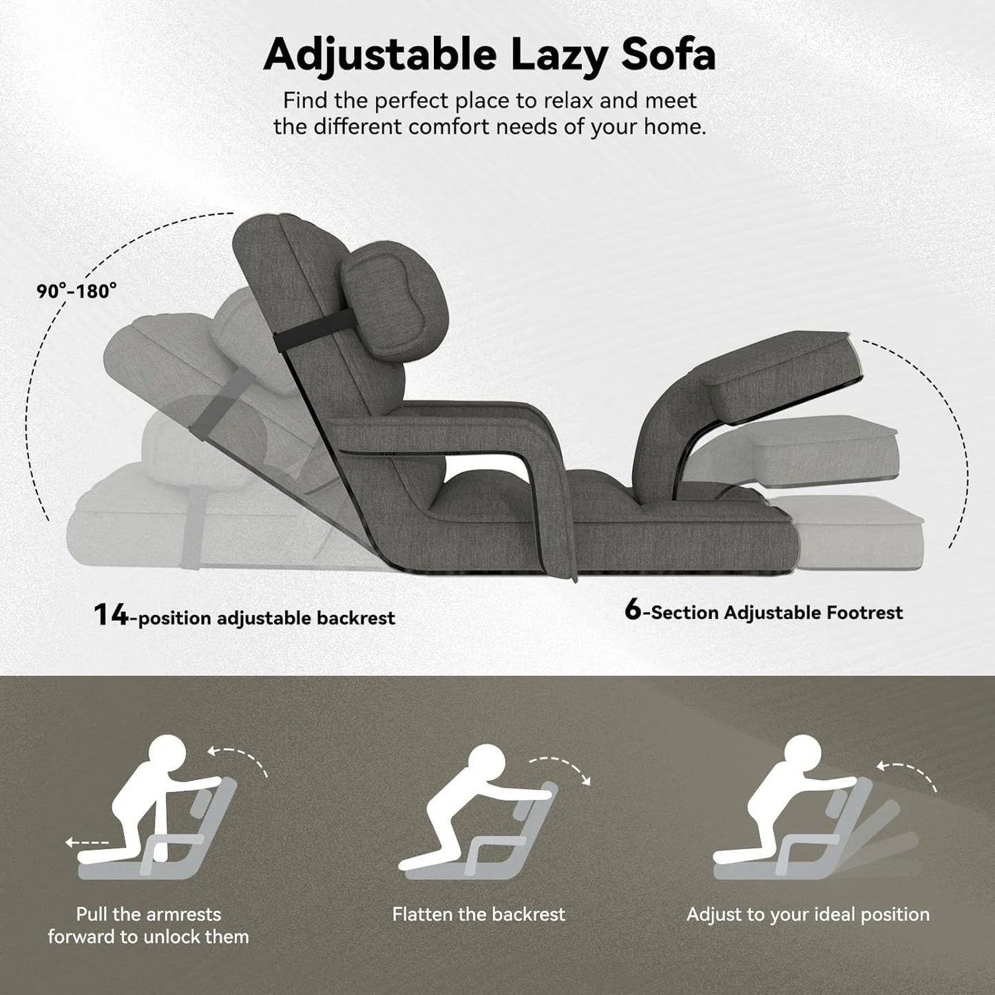 AECOJOY Floor Chair, Padded Folding Gaming Chair with 14-Level Adjustable Backrest, Portable Lazy Sofa - Product image 6