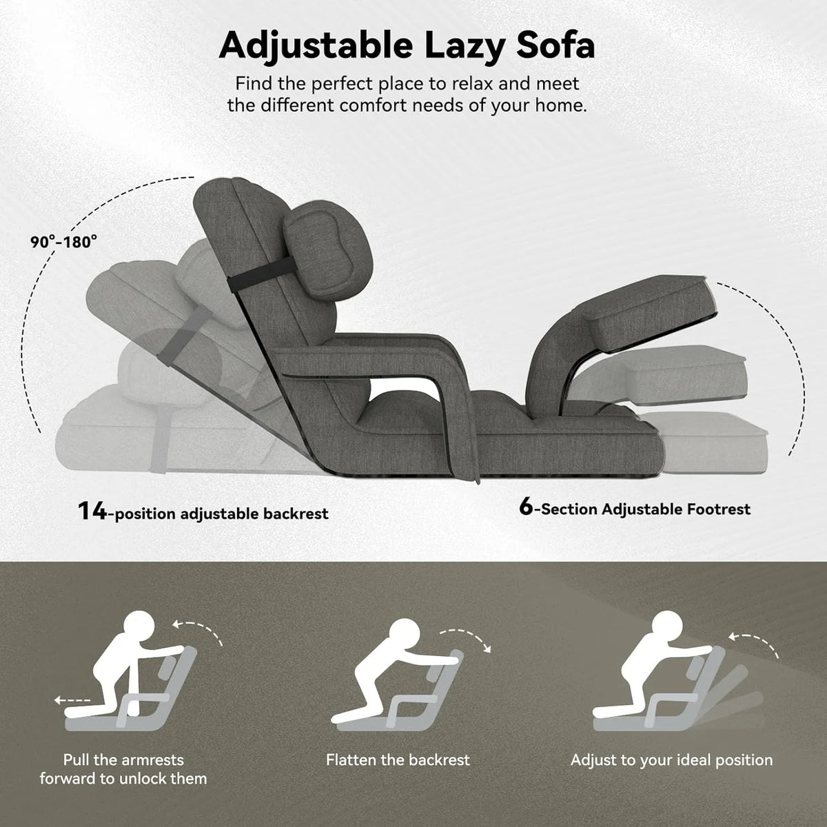 AECOJOY Floor Chair, Padded Folding Gaming Chair with 14-Level Adjustable Backrest, Portable Lazy Sofa - Product image 6
