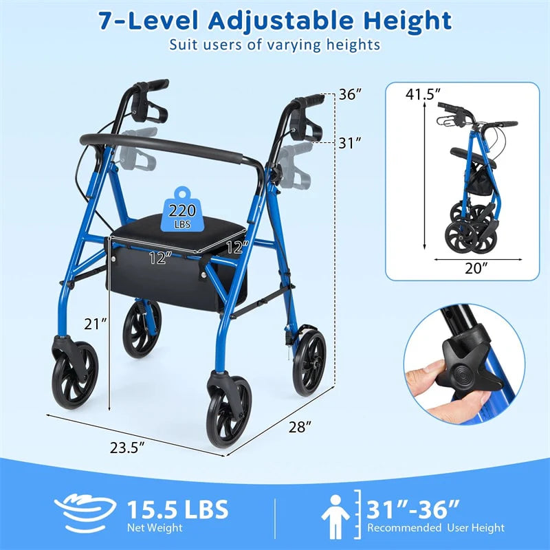 Foldable Rollator Walker with Seat & Height Adjustable Handles for Seniors - Product image 4