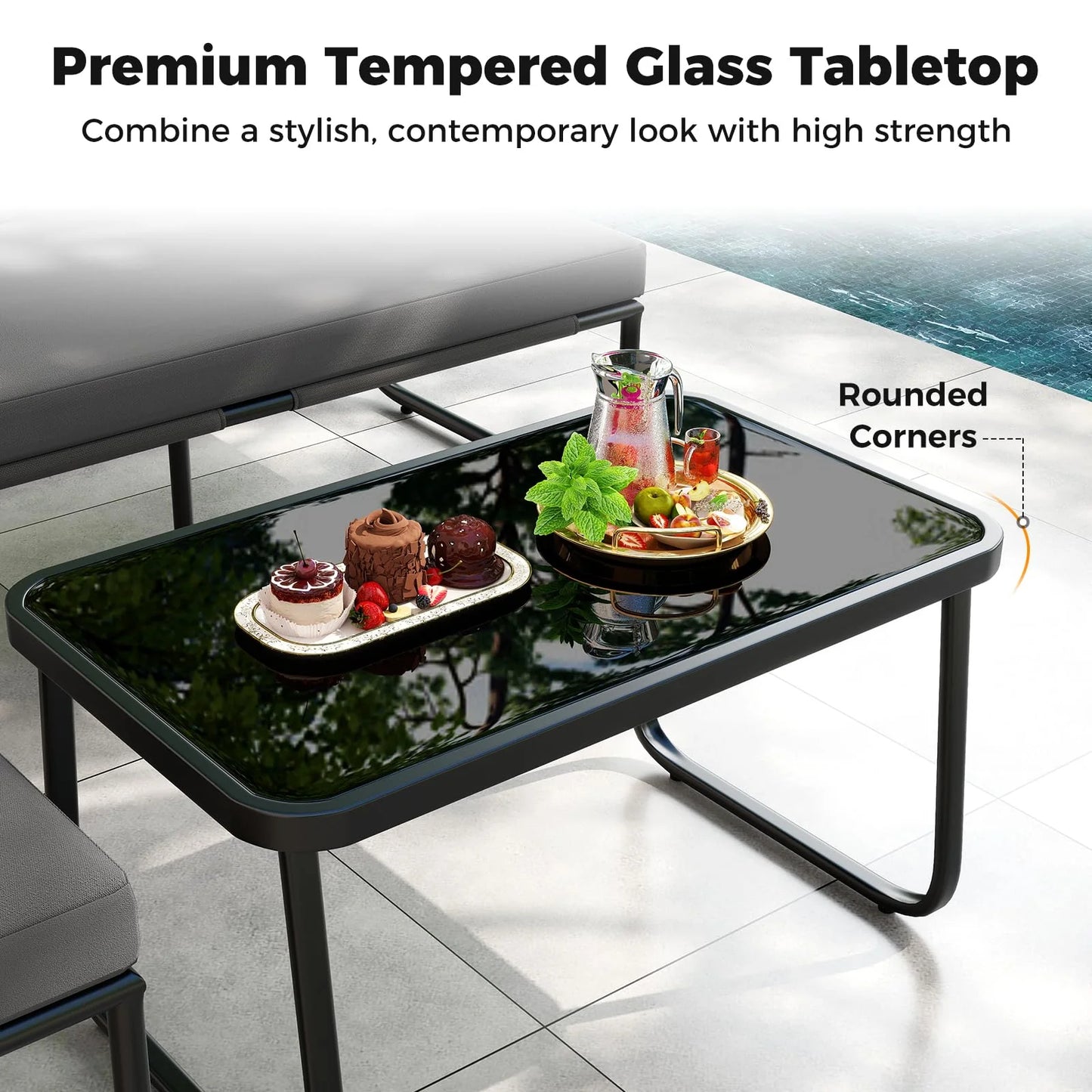 Tangkula 4 Pieces Patio Furniture Set with Cushions and Tempered Glass Coffee Table - Product image 8