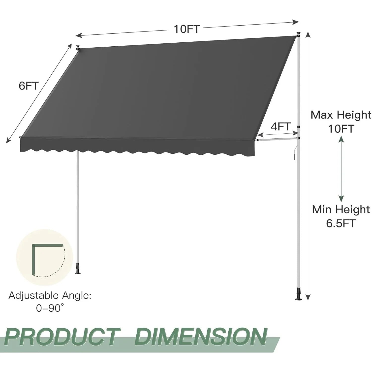 AECOJOY Manual Retractable Awning, 118" Non-Screw Outdoor Patio Awning, Dark Grey