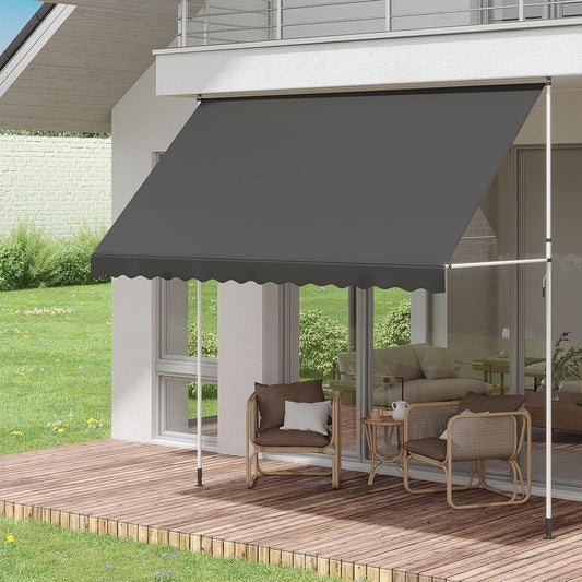 AECOJOY Manual Retractable Awning, 118" Non-Screw Outdoor Patio Awning, Dark Grey